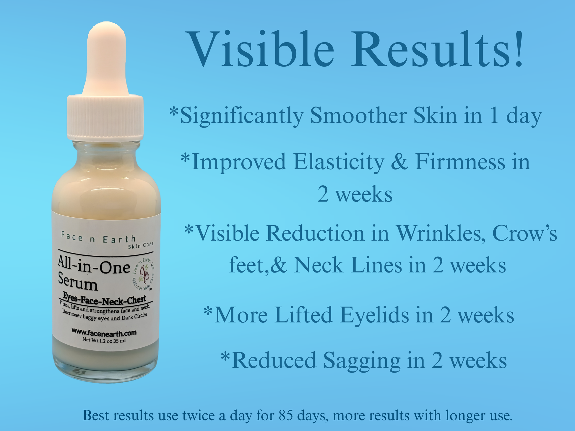 *New* All-in-One Serum for Eyes, Face, Jawline, Neck & Chest - 7 Peptides - 2 Stem Cells - Facenearth
